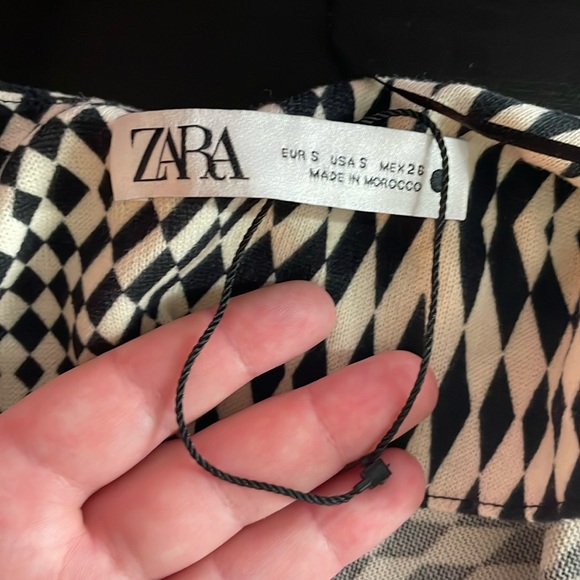 Zara Draped Black White Geometrical Checkered Retro Midi Long Sleeve Dress Small - Picture 12 of 13